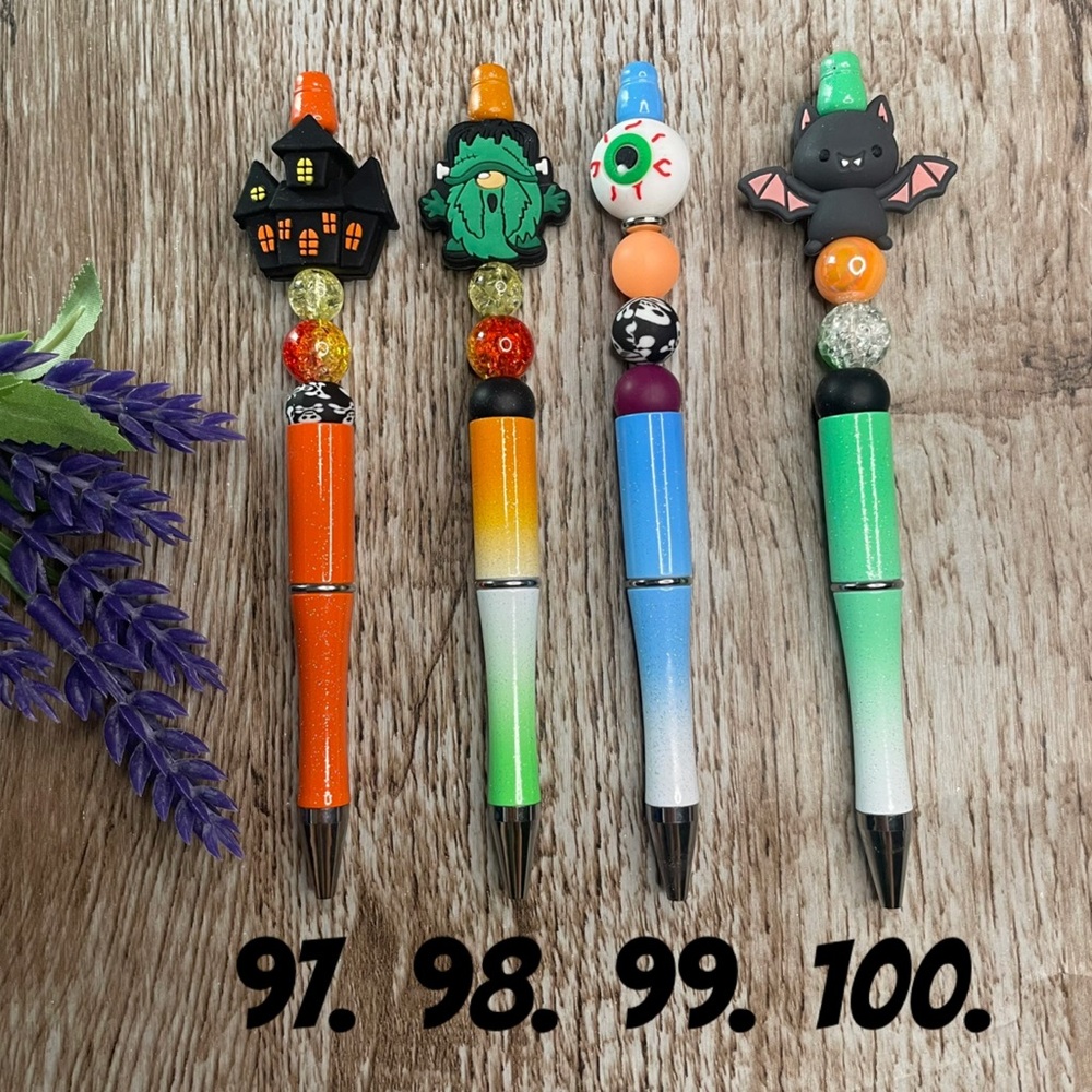 Handcrafted Halloween Pumpkin Pens Beaded Unique Artisan Gifts Office Accessory